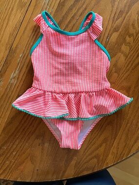 Kensie Pink & Teal Seersucker One-Piece Swim Suit